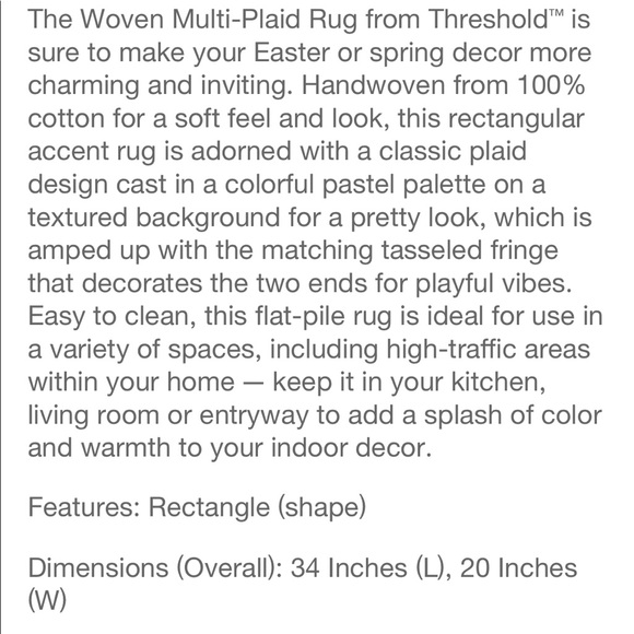 Threshold 34 x 20 woven multi plaid rug spring new - Picture 5 of 6